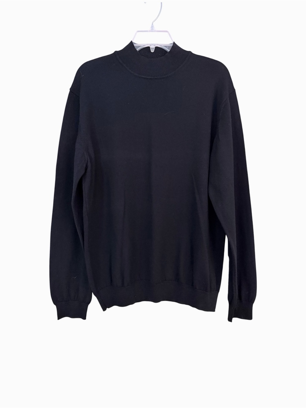 John Ashford Black Merino Wool Sweater Size Large Mock Neck Long Sleeve Pullover
